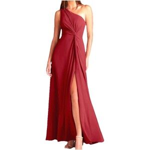 Azazie Terracotta One Shoulder Bridesmaid Dress A8 Side Slit Chiffon